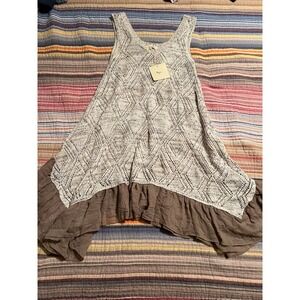 Ryu Women's‎ Small Sleeveless Dress Beige Brown Crochet Knit Ruffle Hem Boho